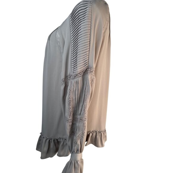 NWT ZARA Scoop Neckline Blouse M Beige Dainty Flowy Polyester Cotton - Picture 10 of 13